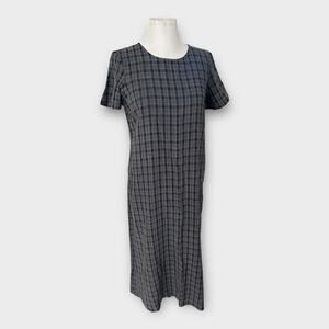 Eileen Fisher Plaid Linen Blend Midi Shift Dress Women's Medium Petite Minimal